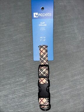 RC Pets XS Plaid Clip Dog Collar in Tan, Red& Black. XS 7"-9" length width 5/8"